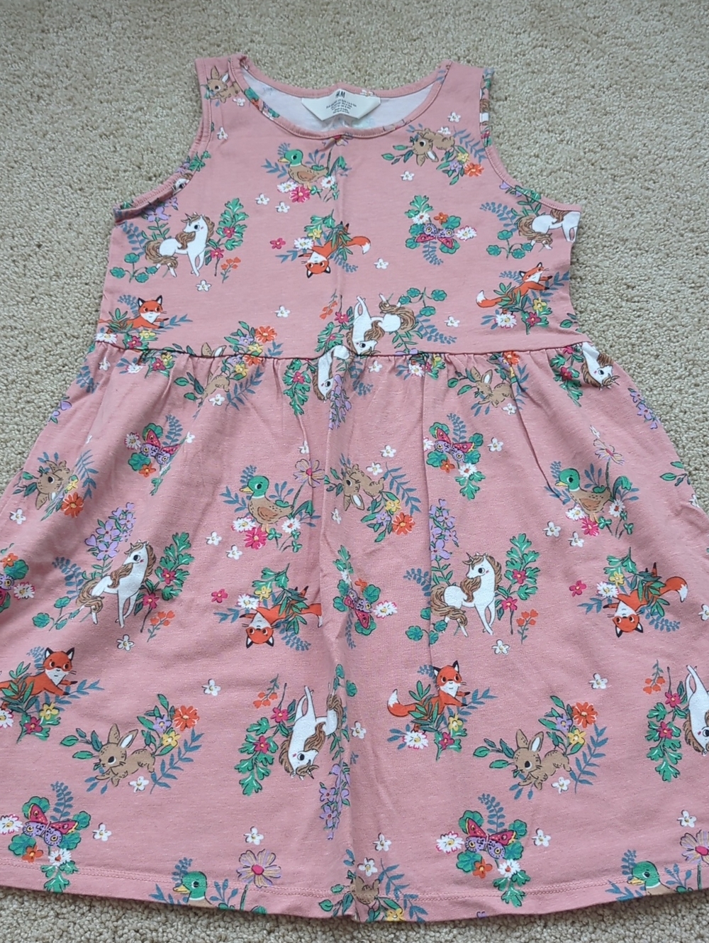 Like New, H&M Pink Floral & Animal Print Sleeveless Dress, 100% Cotton